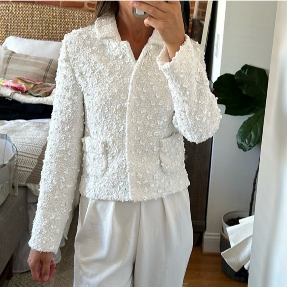Zara 2pc Set Matching Textured sequin Beaded Jewel White Size XS and S - Picture 14 of 17